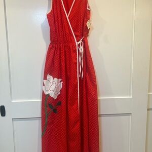 1970s Ava Bergmann Lord and Taylor Swirl Wrap Dress with Flower Design